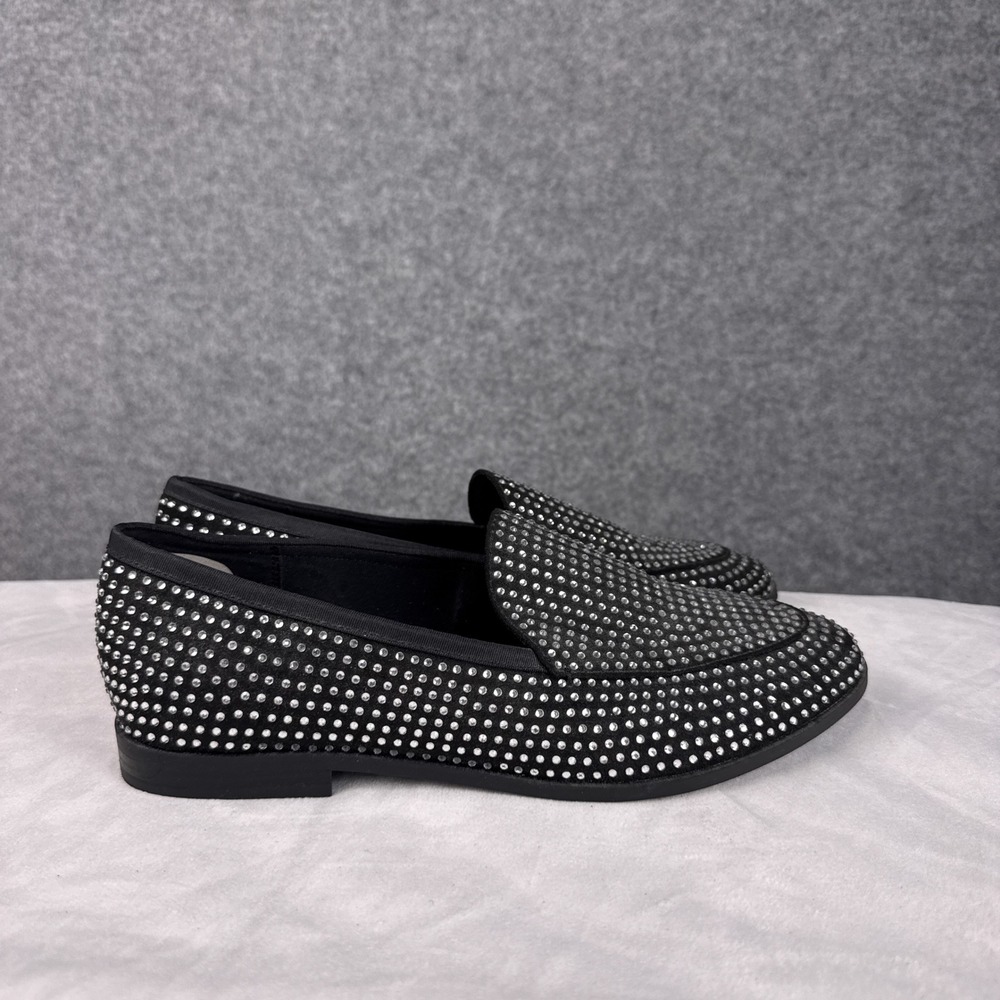 Lane Bryant Loafers Rhinestone Studded 10W Black Wide Width Glam Slip On Shoes